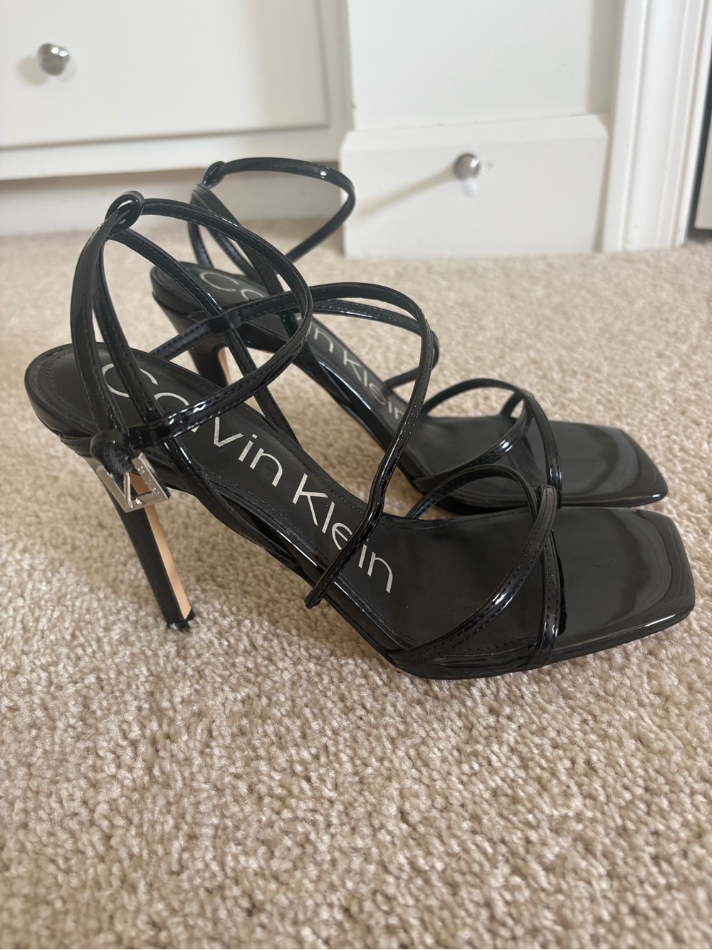 Calvin Klein Teagan Black Patent Strappy Stiletto - Picture 6 of 8
